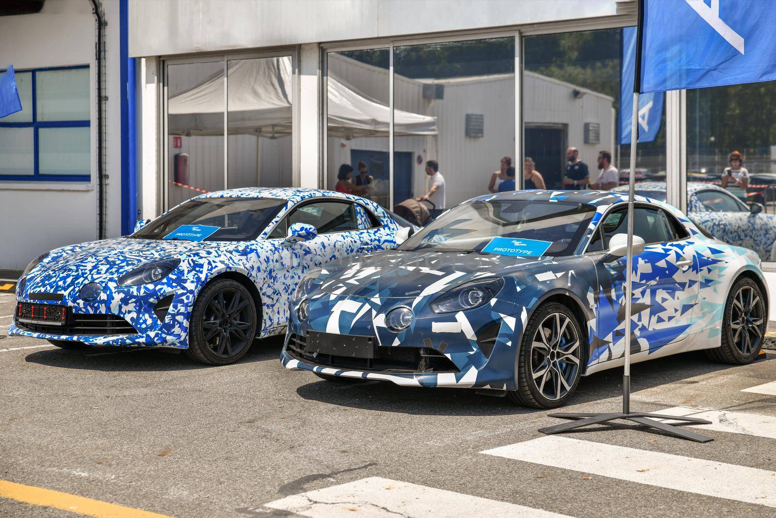 DIEPPE, FRANCE - JUNE 30, 2018: The new model of the sports car Alpine A110 is exhibited at the factory