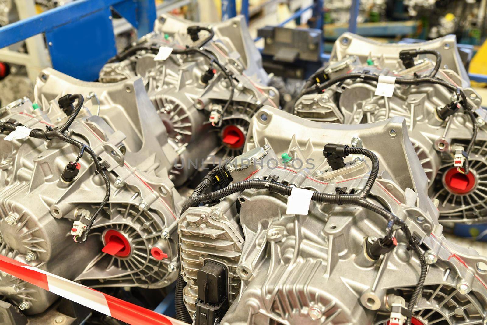 Row of iron car motor machine engine
