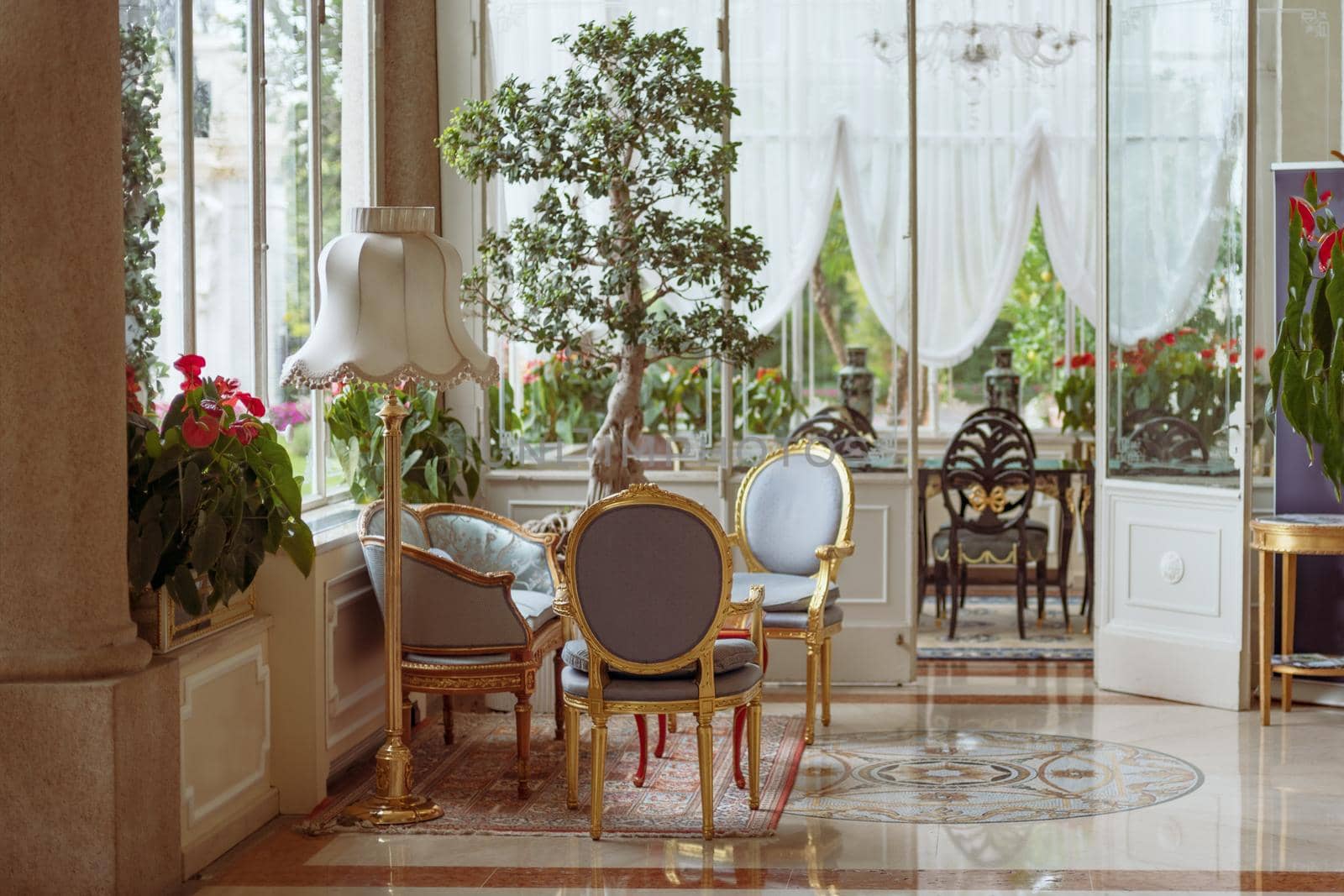 STRESA, ITALY - AUGUST 06, 2019: Italian style luxurious Grand Hotel Des Iles Borromees