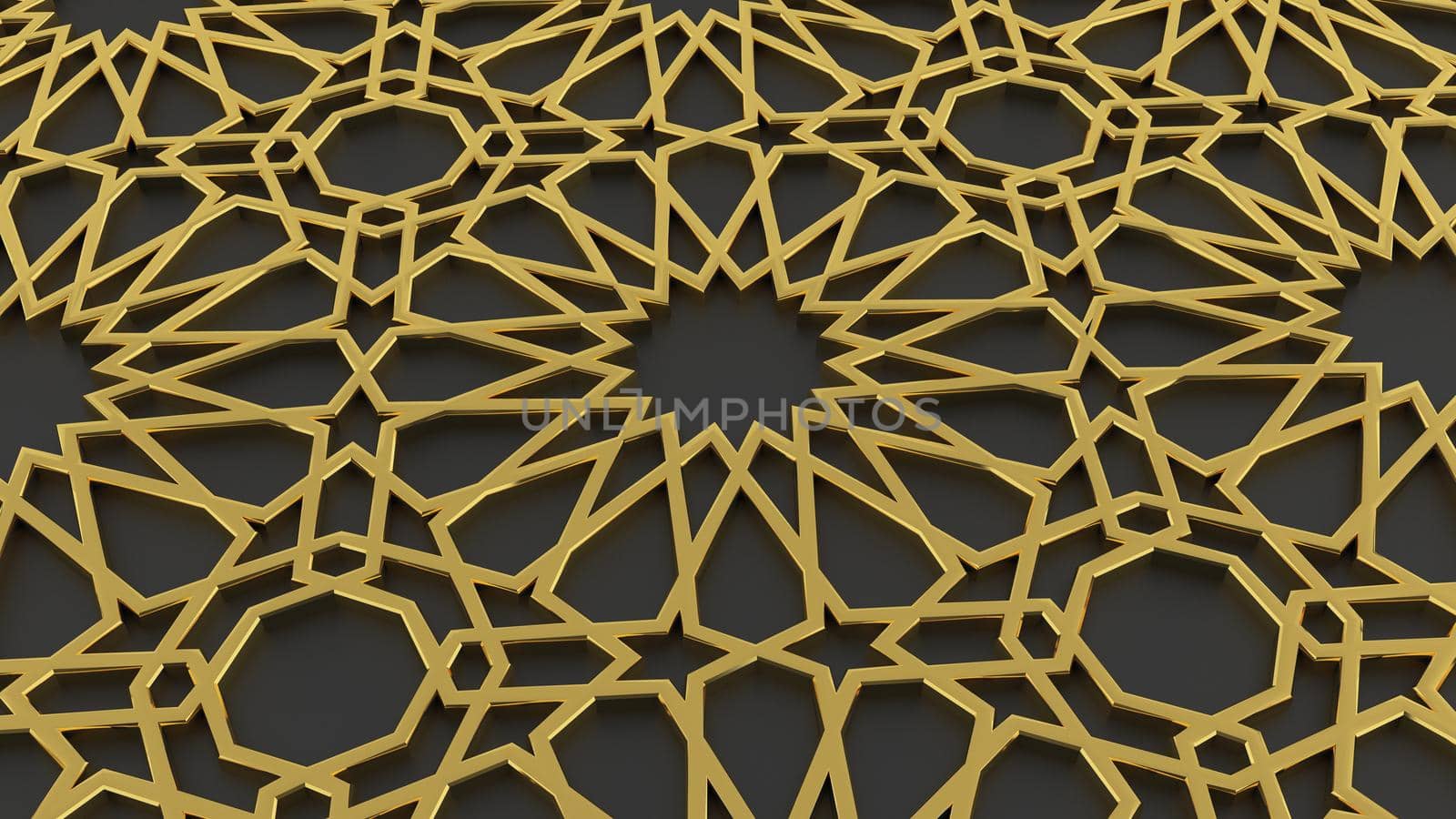 Gold islamic pattern in 3d,perspective wiev. Ramadan arabesque, gold moroccan ornament.