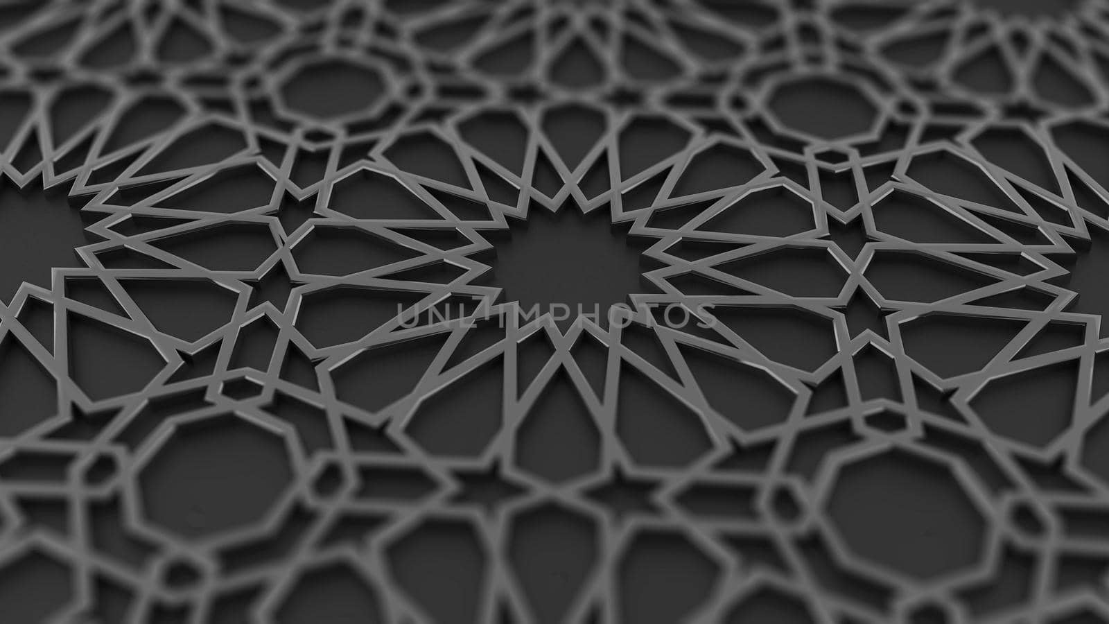 Black islamic pattern in 3d,perspective wiev. Ramadan arabesque, black moroccan ornament.