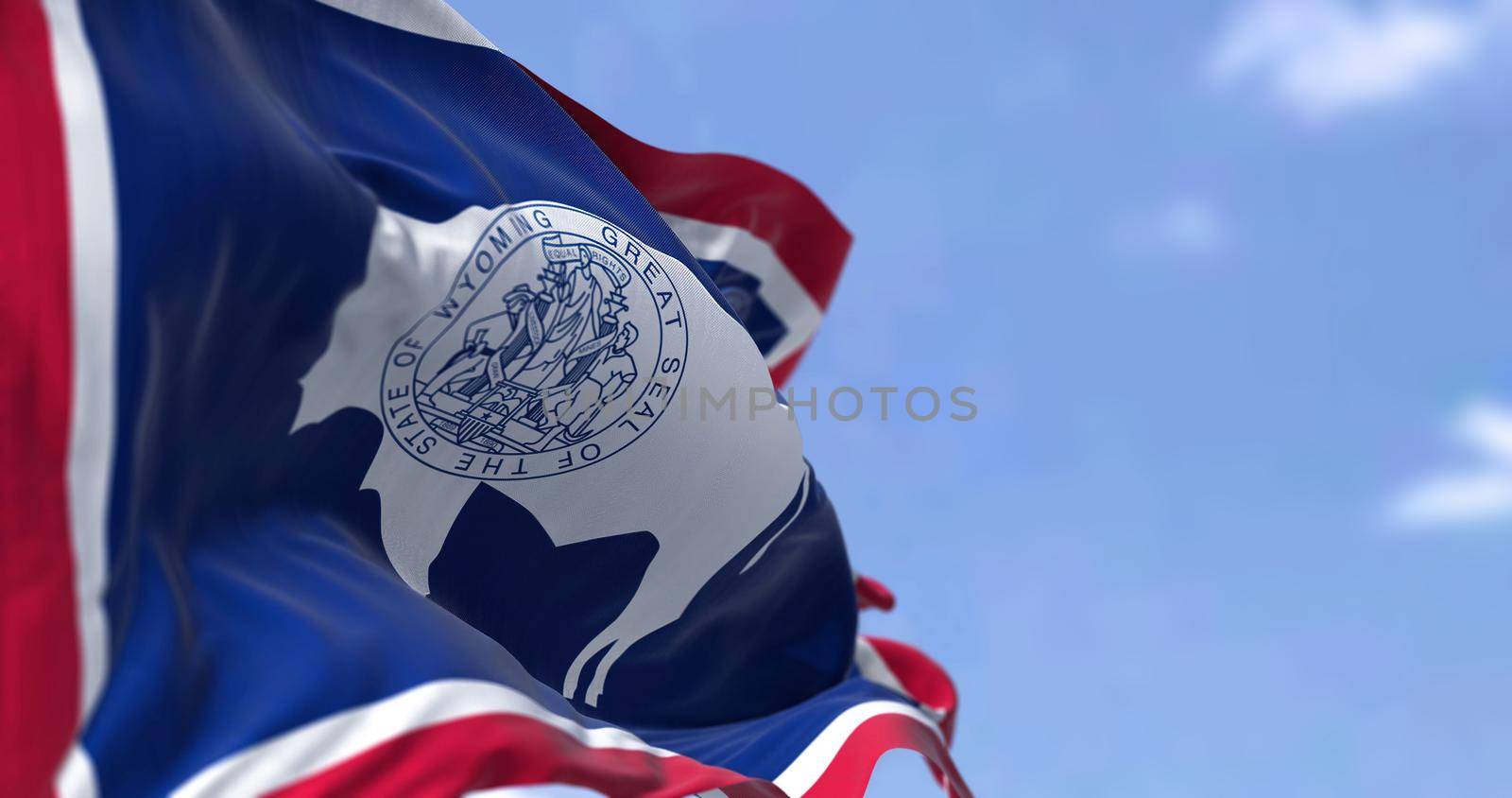 The US state flag of Wyoming waving in the wind by rarrarorro