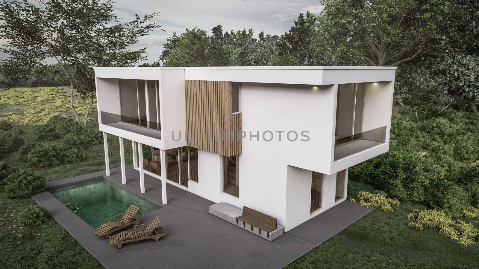 3D rendering illustration of modern house