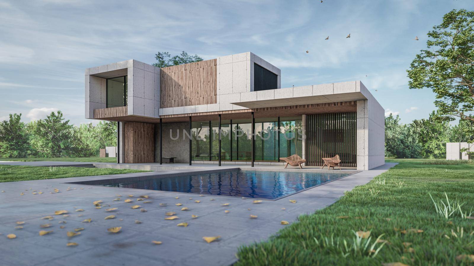 3D rendering illustration of modern house