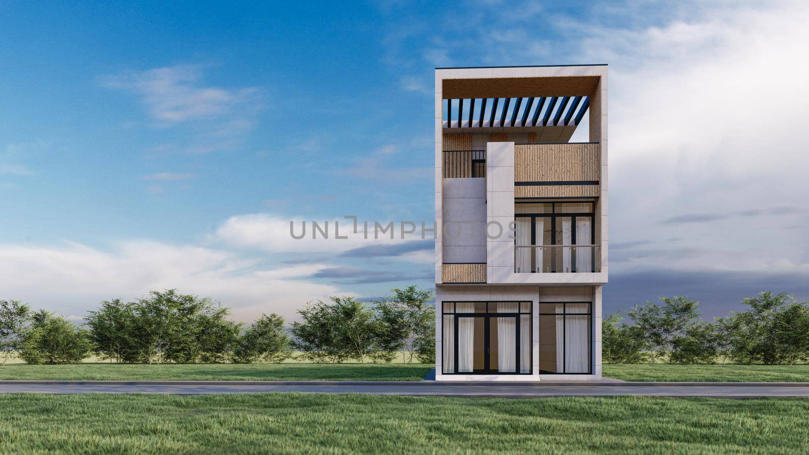 3D rendering illustration of modern house