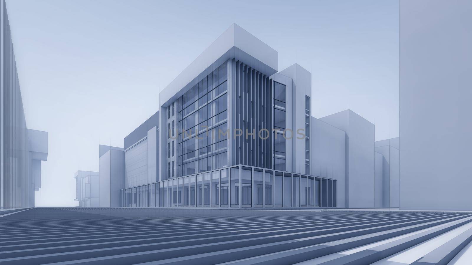 3D rendering illustration of corporate building