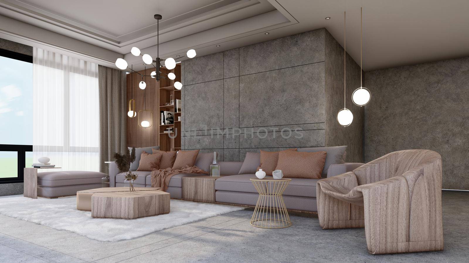 3D Interior Rendering Of Living Hall Room Illustration