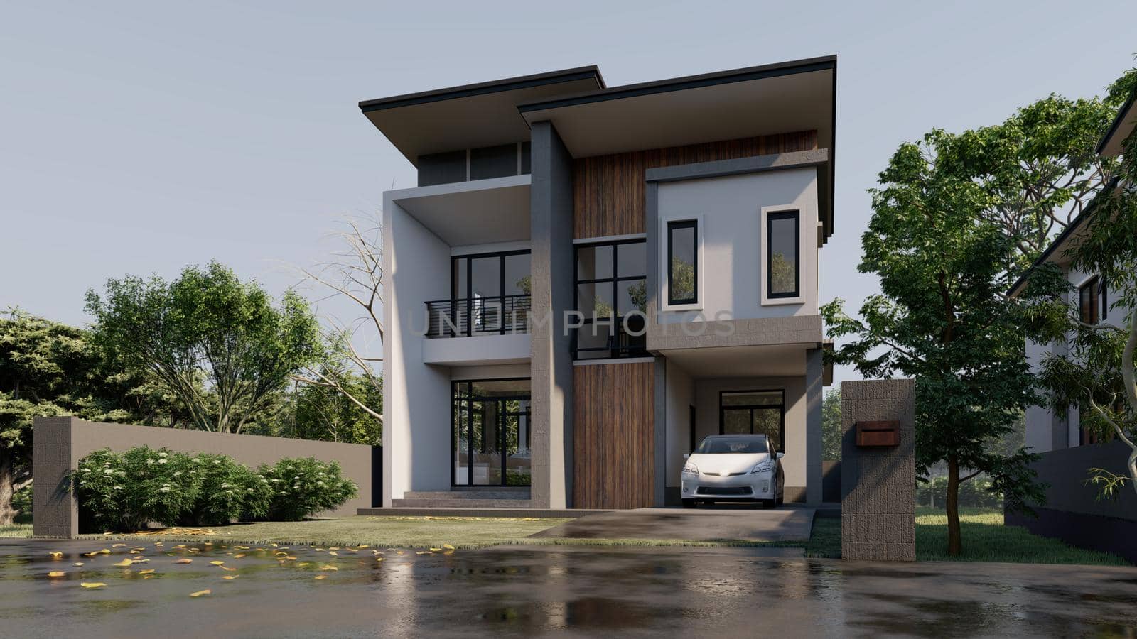 3D rendering illustration of modern house