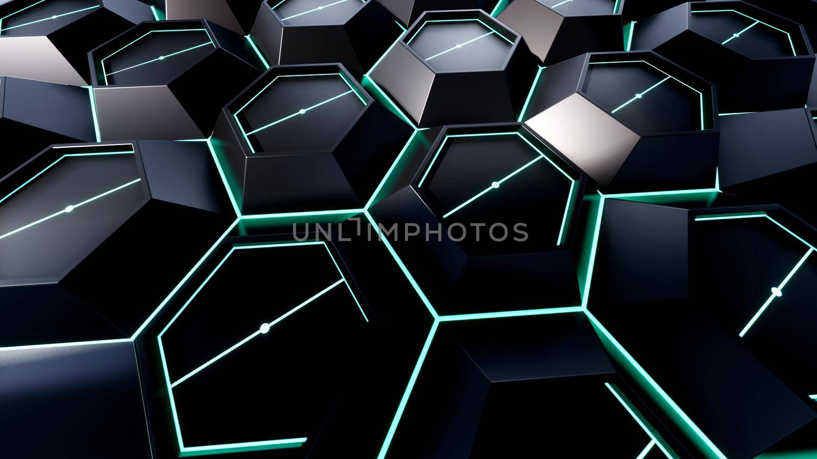 3d Rendering Of Black Light Hexagon Illustration
