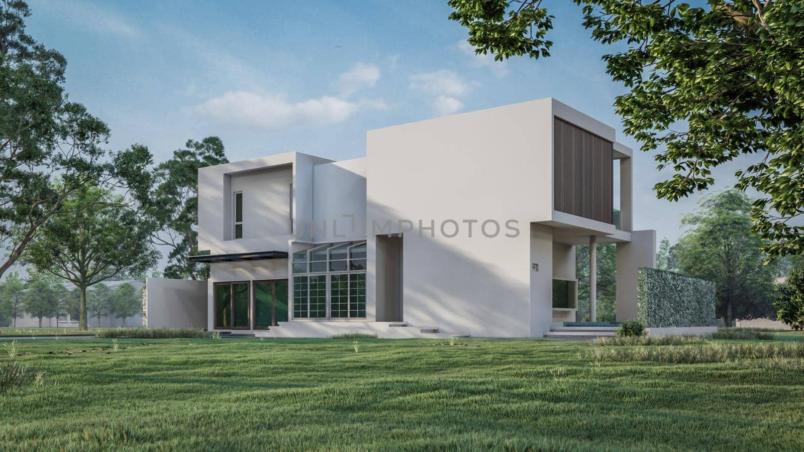 3D rendering illustration of modern house