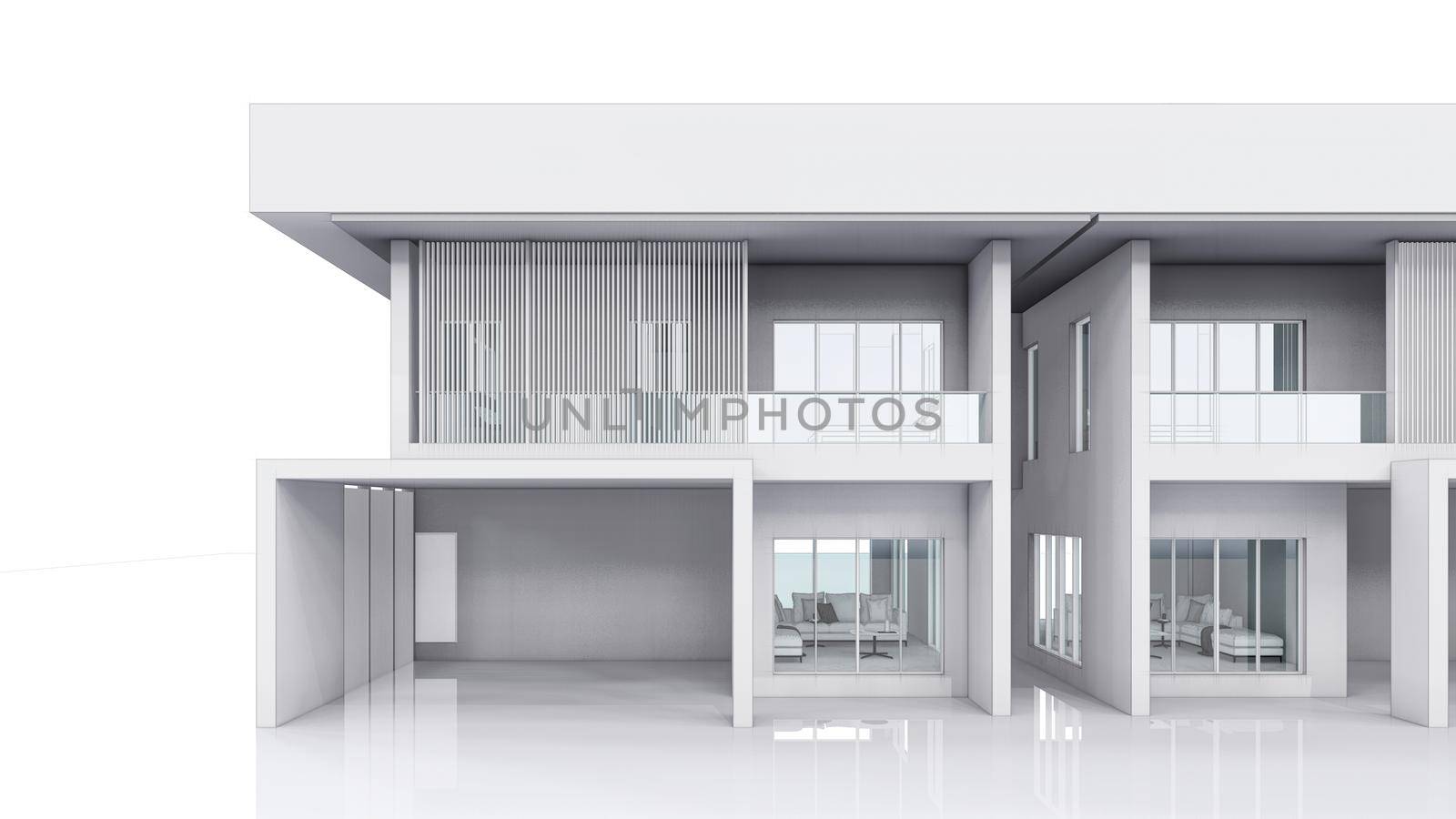 3D rendering illustration of modern house