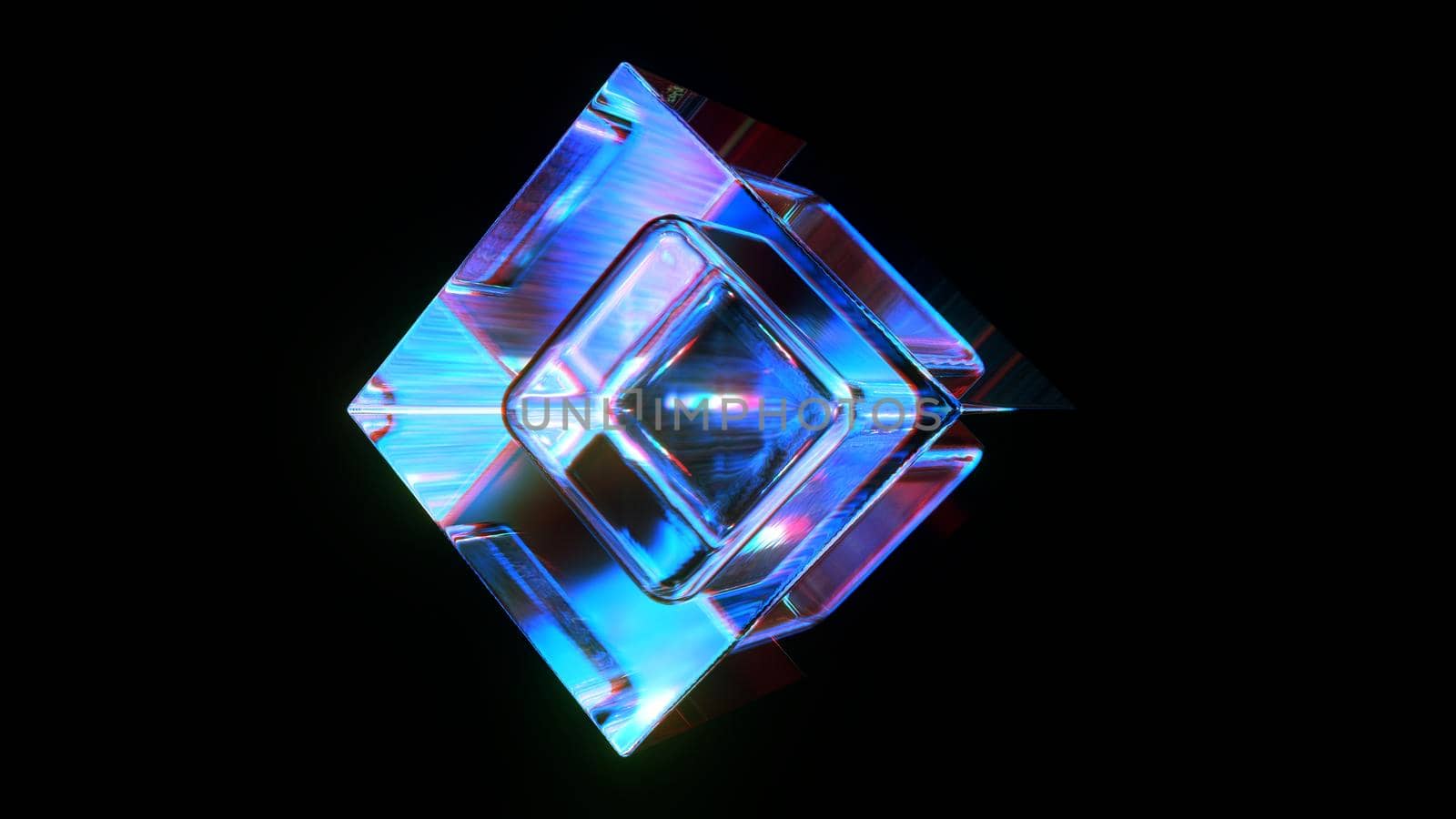 3d rendered abstract glass cube with another cube inside. Detailed reflection and dispersion