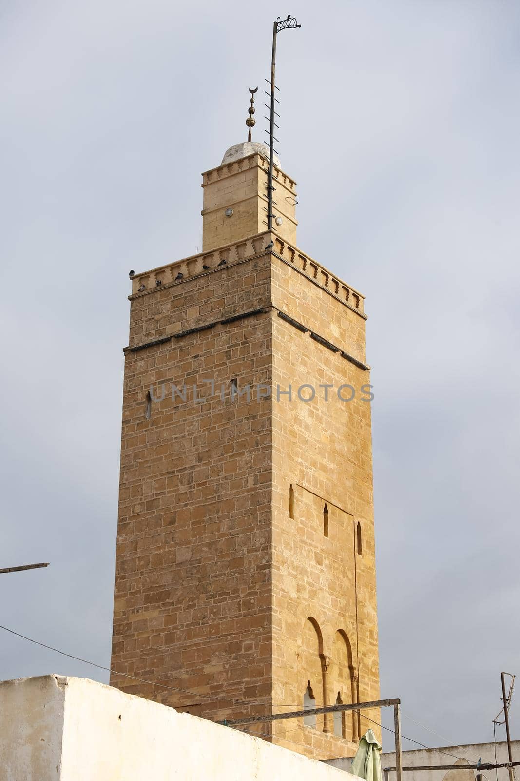 Minaret of a Mosque in Kasbah of the Udayas in Rabat City, Morocco