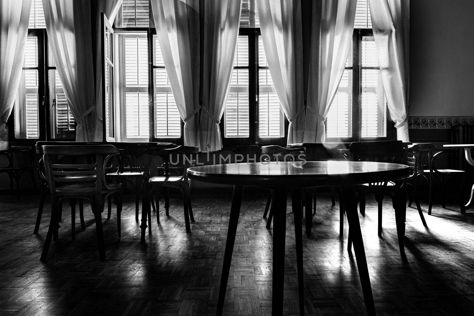 Old casino with antique furniture in black and white