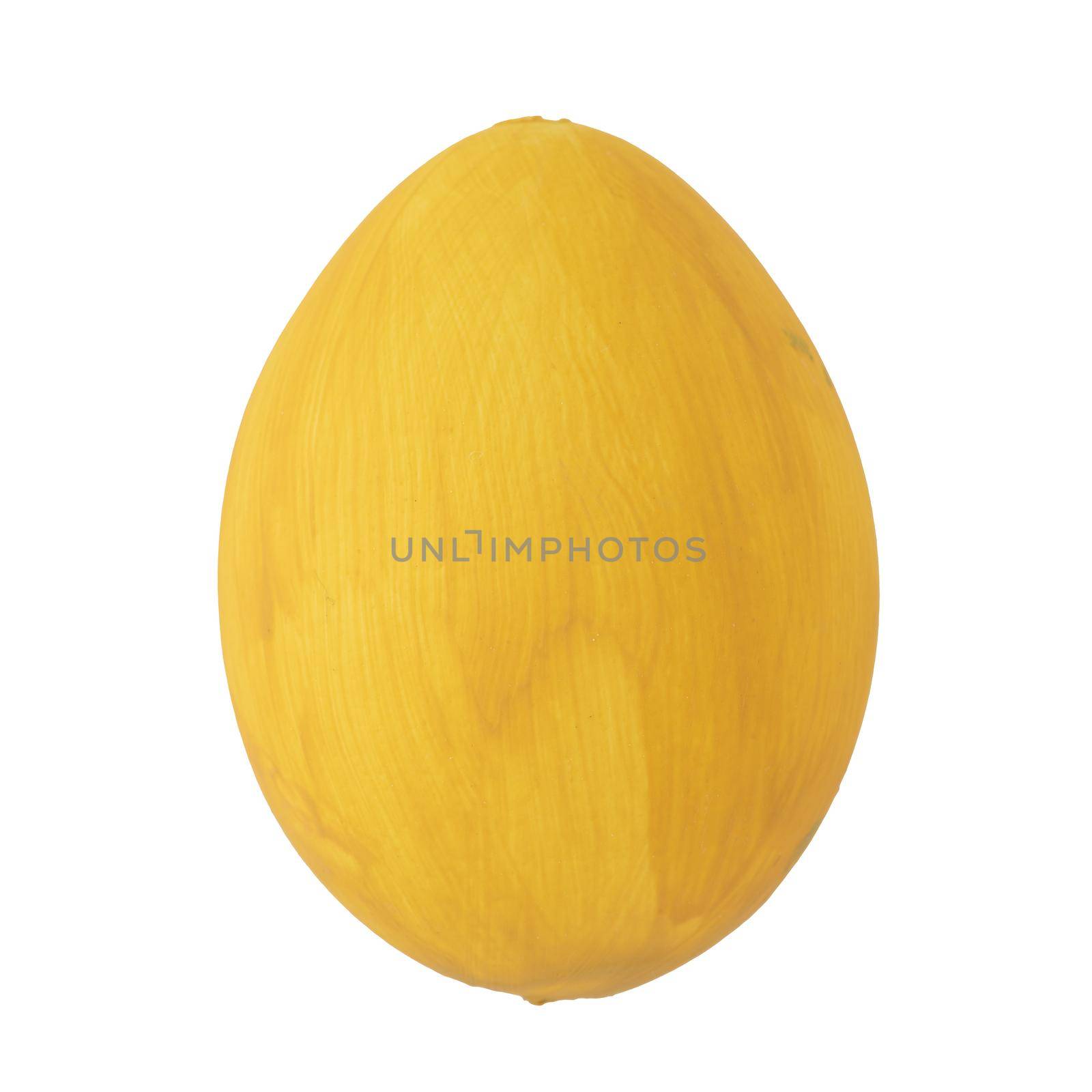 Yellow painted egg isolated on white background.