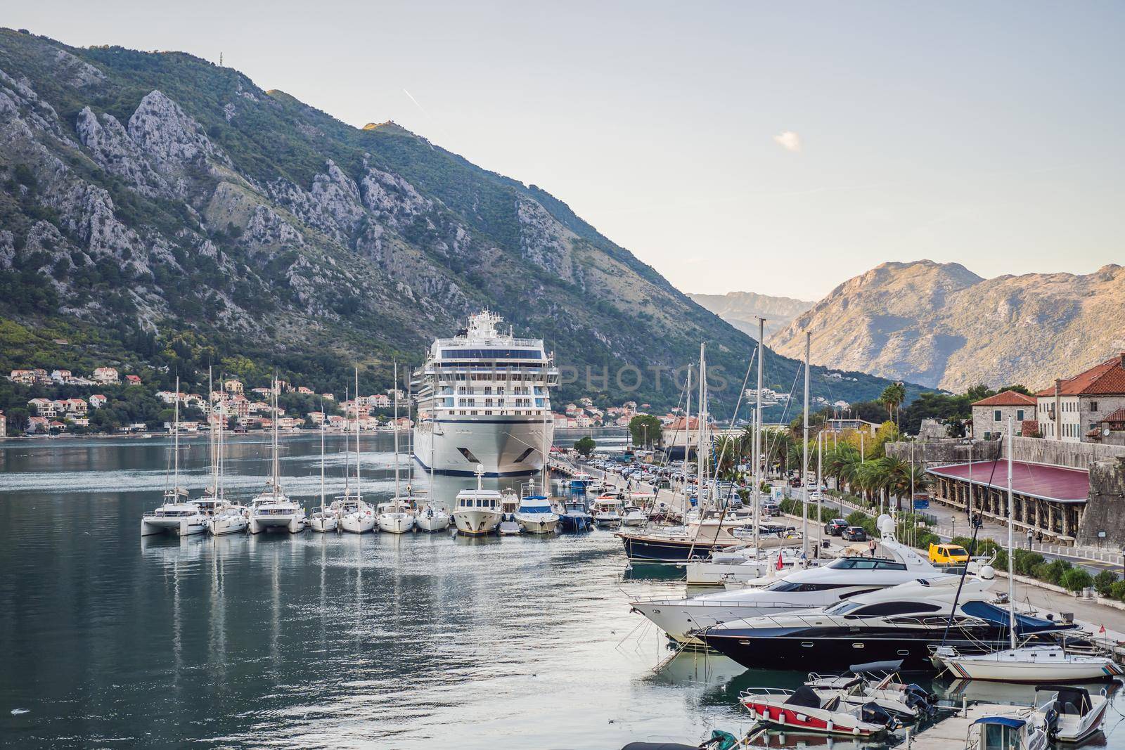 Montenegro. Bay of Kotor, Gulf of Kotor, Boka Kotorska and walled old city. Fortifications of Kotor is on UNESCO World Heritage List since 1979.