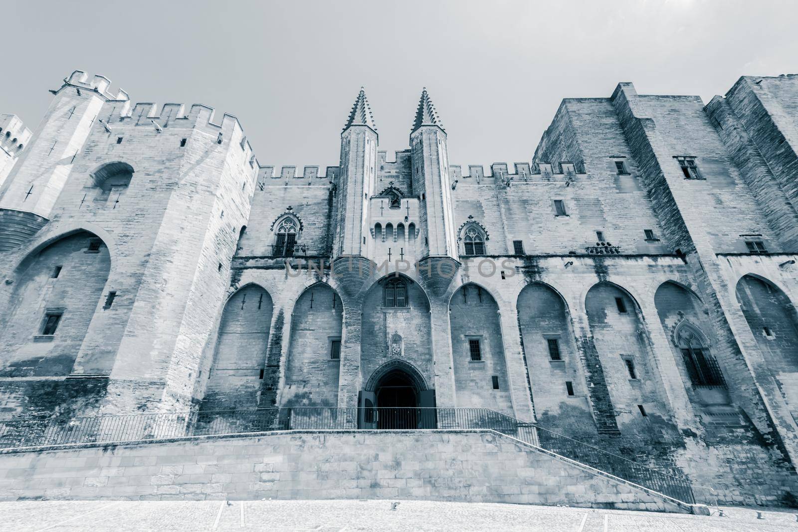 Papal Palace in important medieval city of Avignon, situated on the left bank of the Rhone river. Provence, France, Europe.