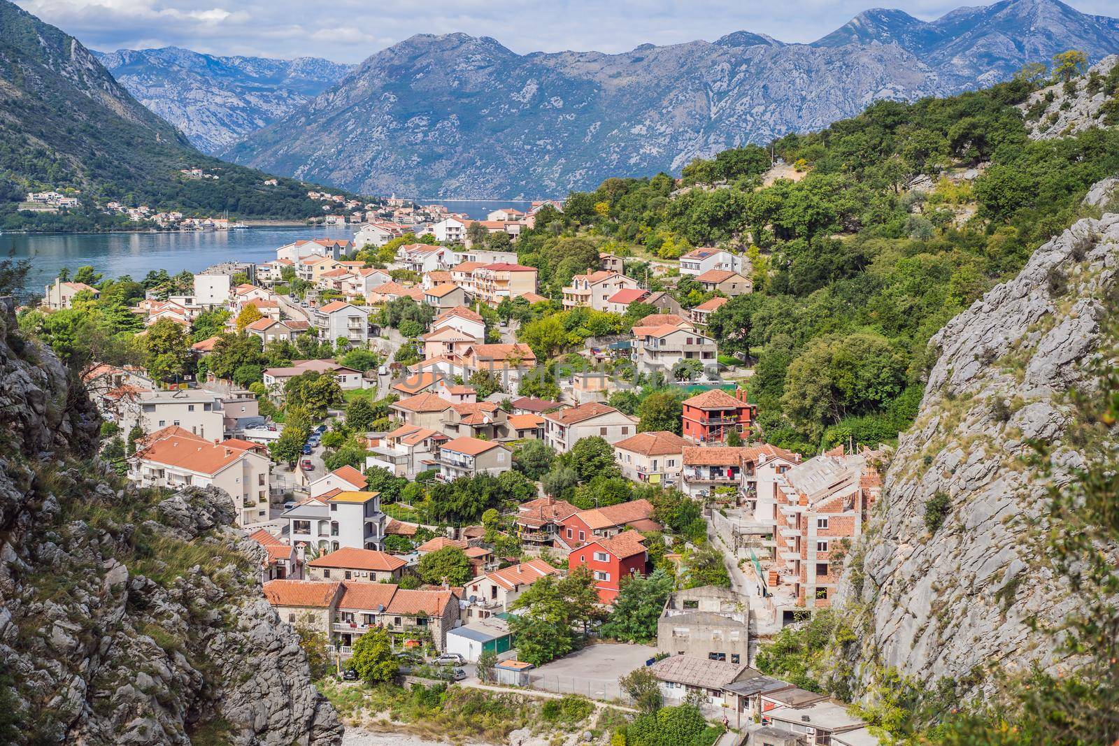 Montenegro. Bay of Kotor, Gulf of Kotor, Boka Kotorska and walled old city. Fortifications of Kotor is on UNESCO World Heritage List since 1979 by galitskaya