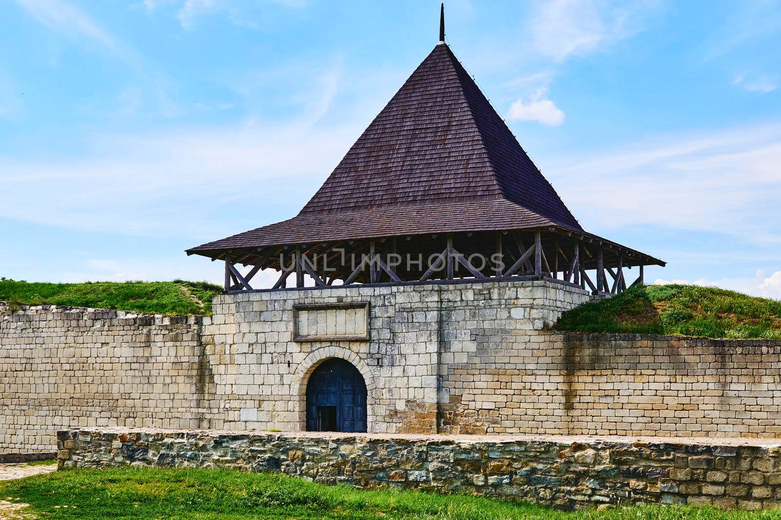 Watchtower entrance in the old fortress wall on the hill by jovani68