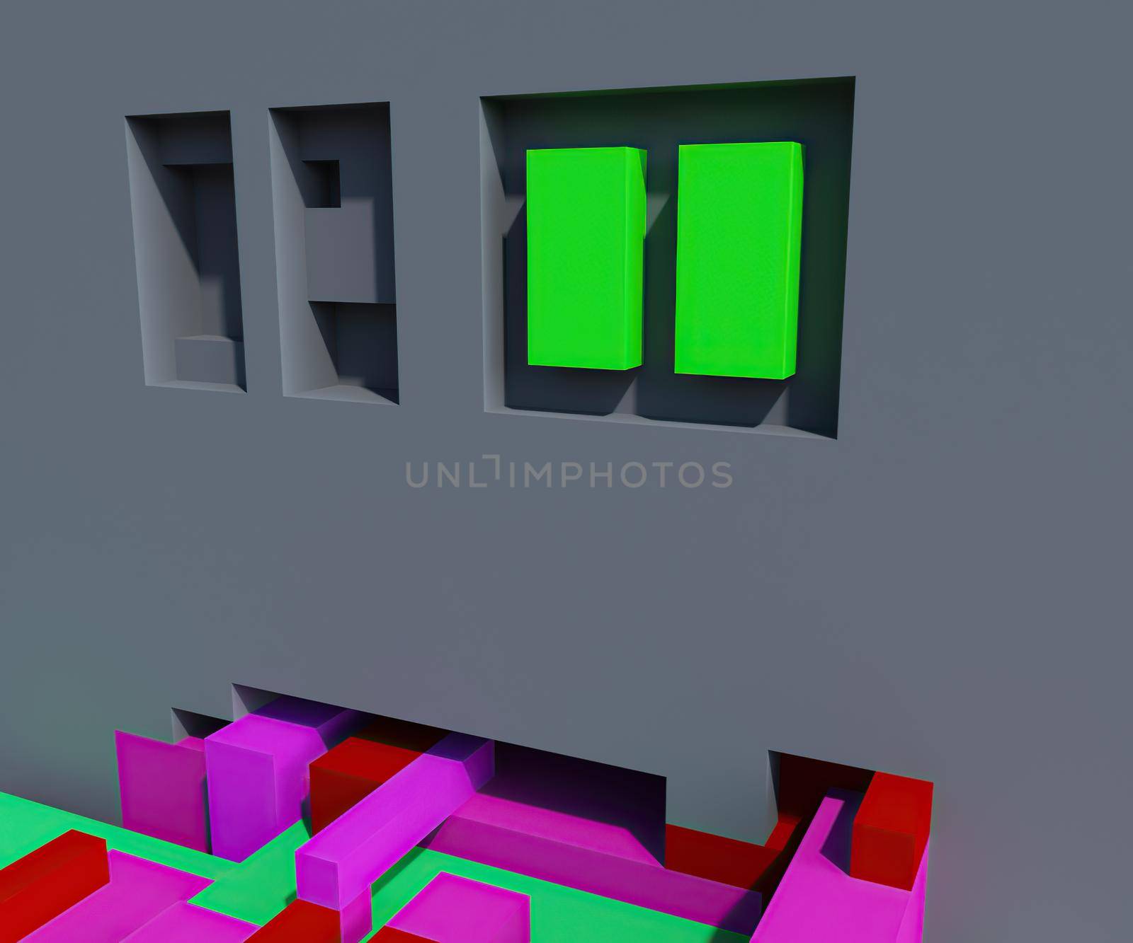 
3d illustration of abstract composition made  in voxel art style 