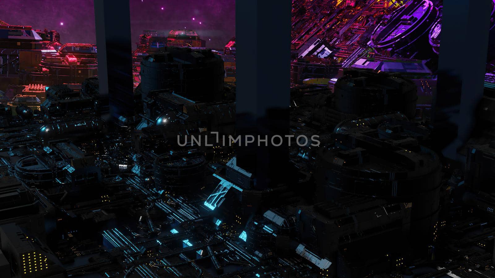 3d illustration - alien sci-fi city with optical flares by vitanovski