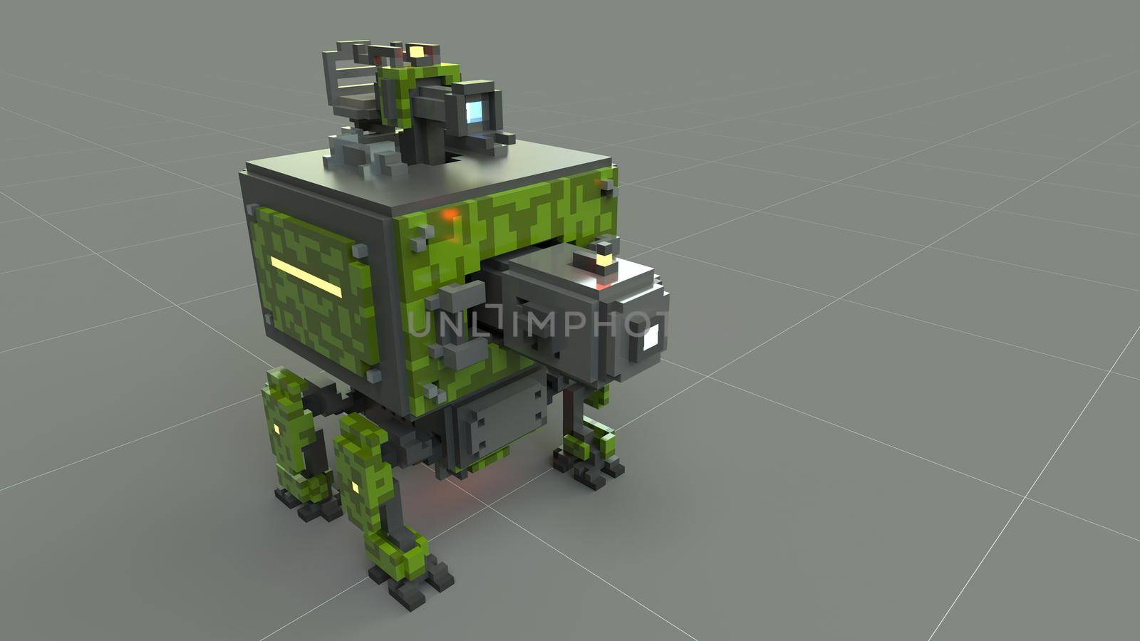 3d illustration of robot made in voxel art style 