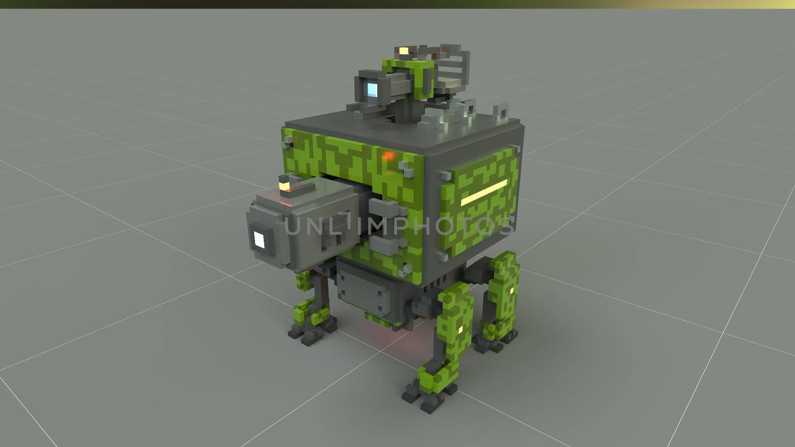 3d illustration of robot made in voxel art style 