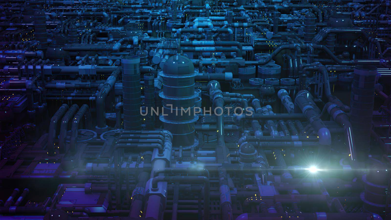 3d illustration - alien sci-fi city with optical flares by vitanovski