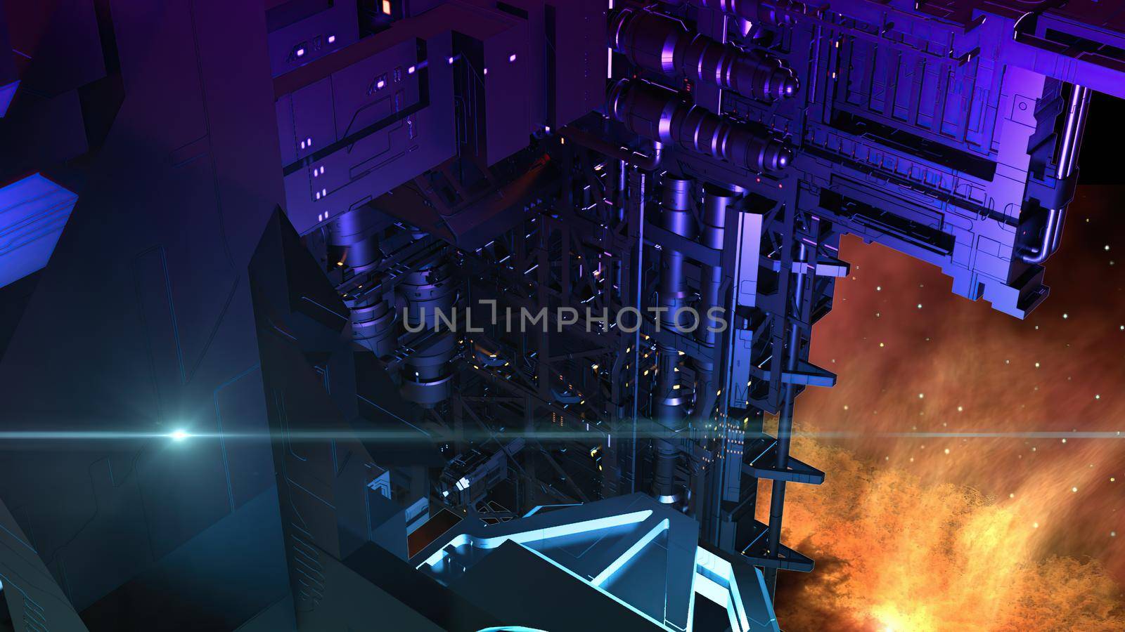 3d illustration - alien sci-fi city with optical flares by vitanovski