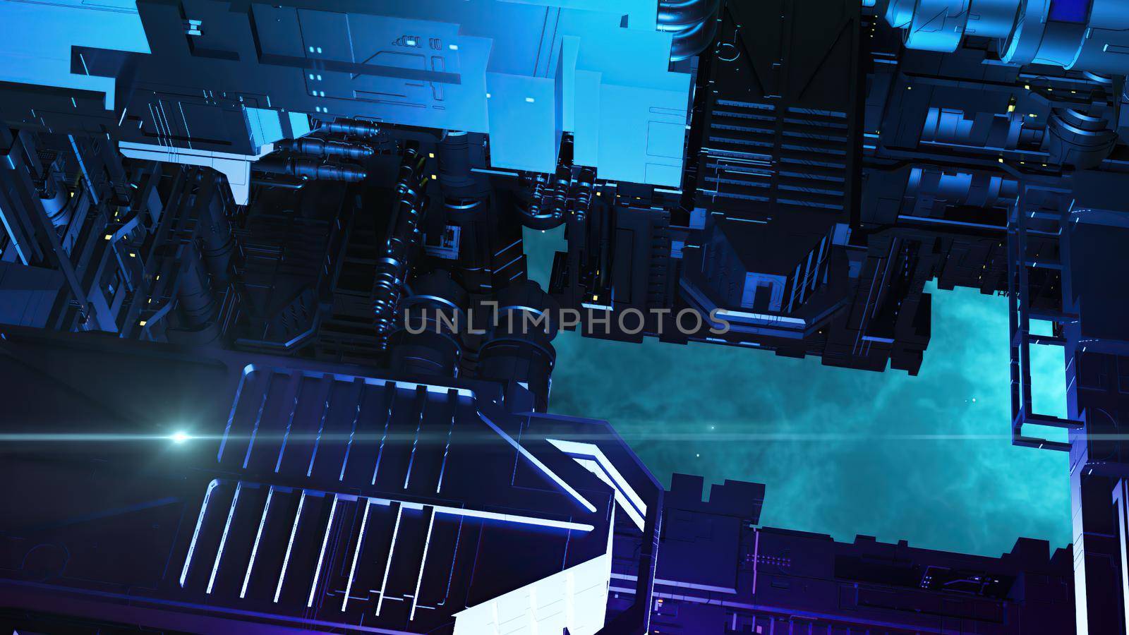 3d illustration - alien sci-fi city with optical flares by vitanovski