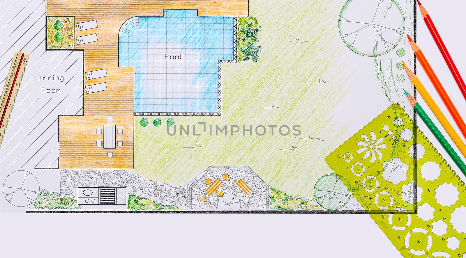 Backyard garden and pool design plan for villa. by toa55