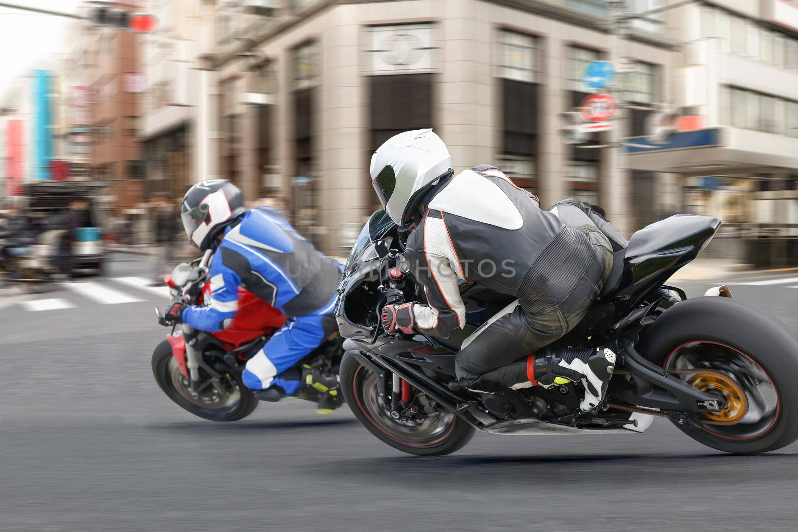 City Biker Gangs running a red light in downtown