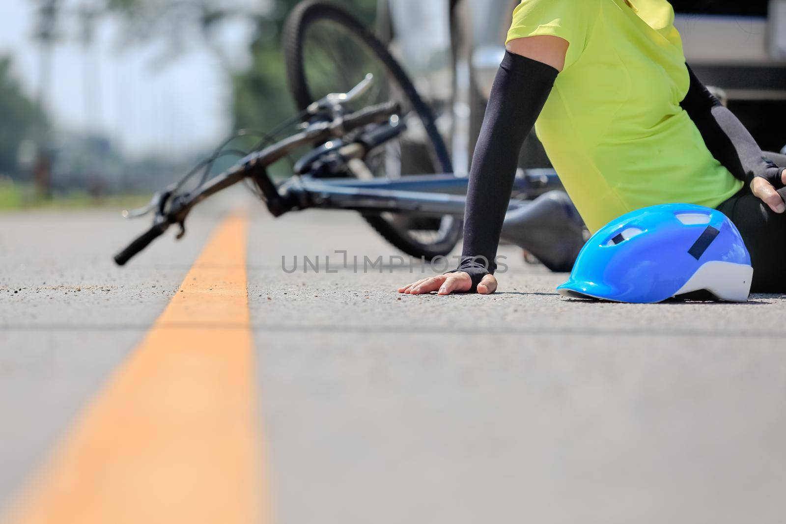 Accident car crash with bicycle on road by toa55