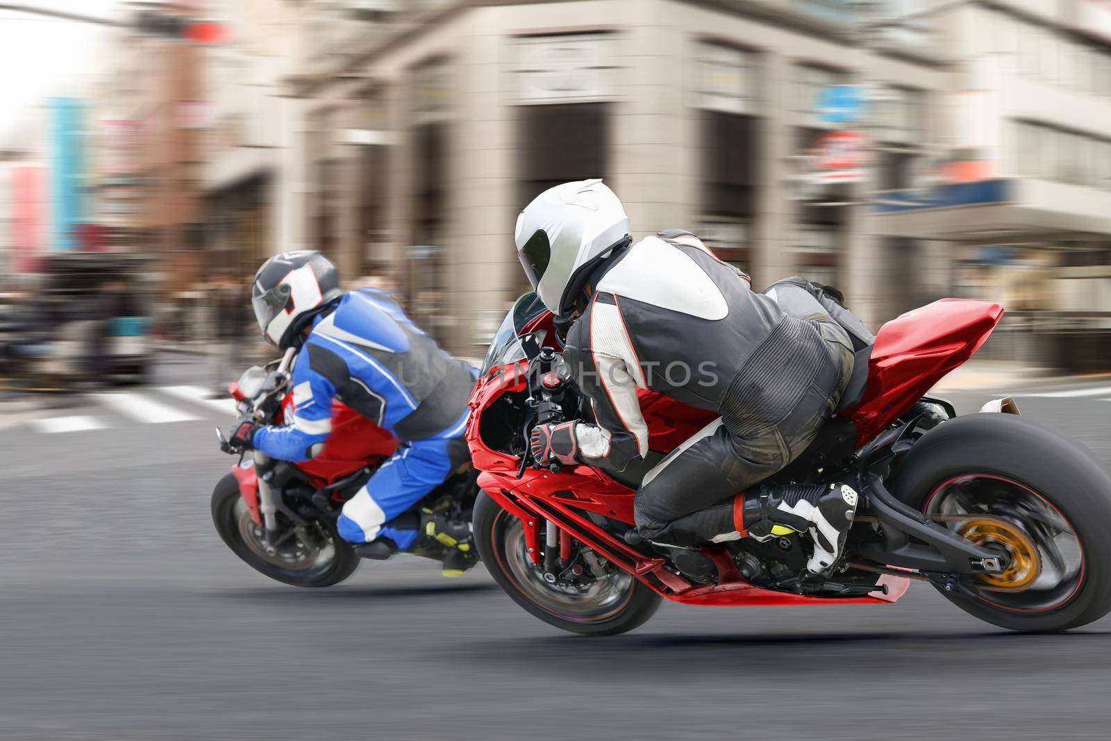 City Biker Gangs running a red light in downtown