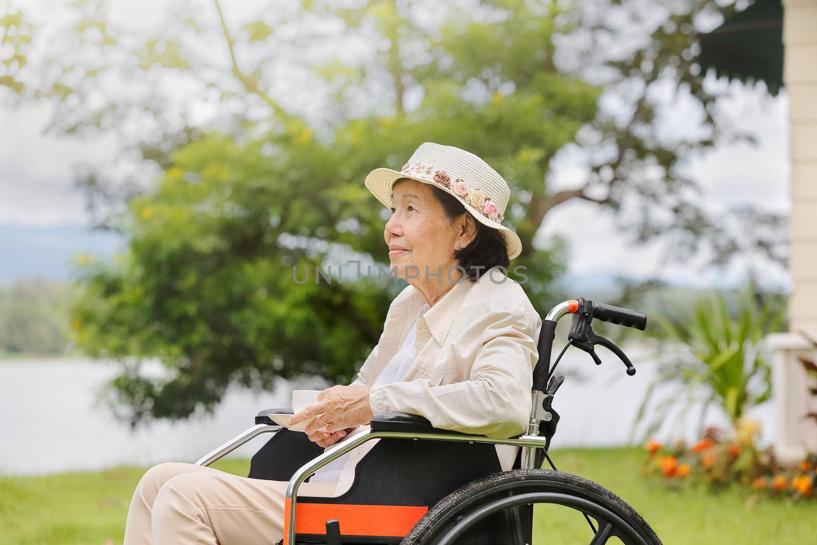 elderly woman relax in backyard by toa55