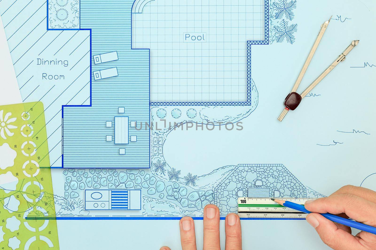 Blueprint backyard garden and pool design plan for villa. by toa55