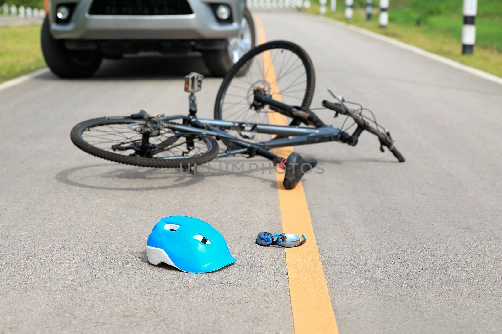 Accident car crash with bicycle on road by toa55