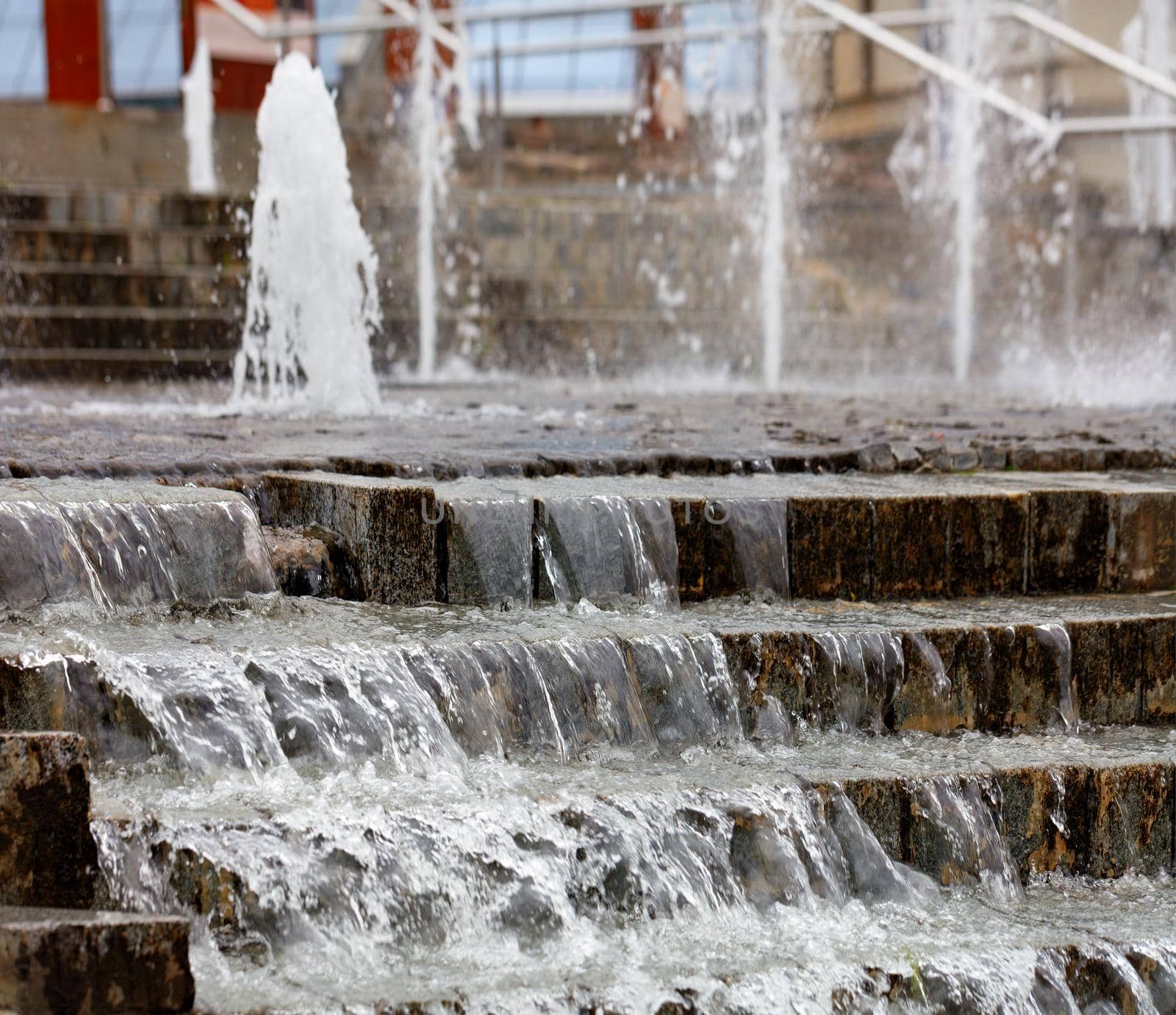 Running water through a cascading stepped fountain. by Sergii