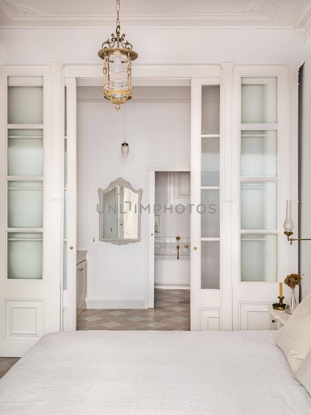 Interior luxury apartment, comfortable bedroom and batroom view. by apavlin