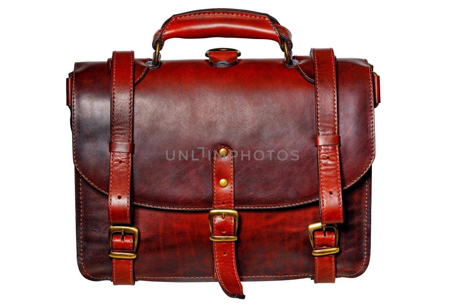 Leather red-brown briefcase isolated on white background. by Sergii