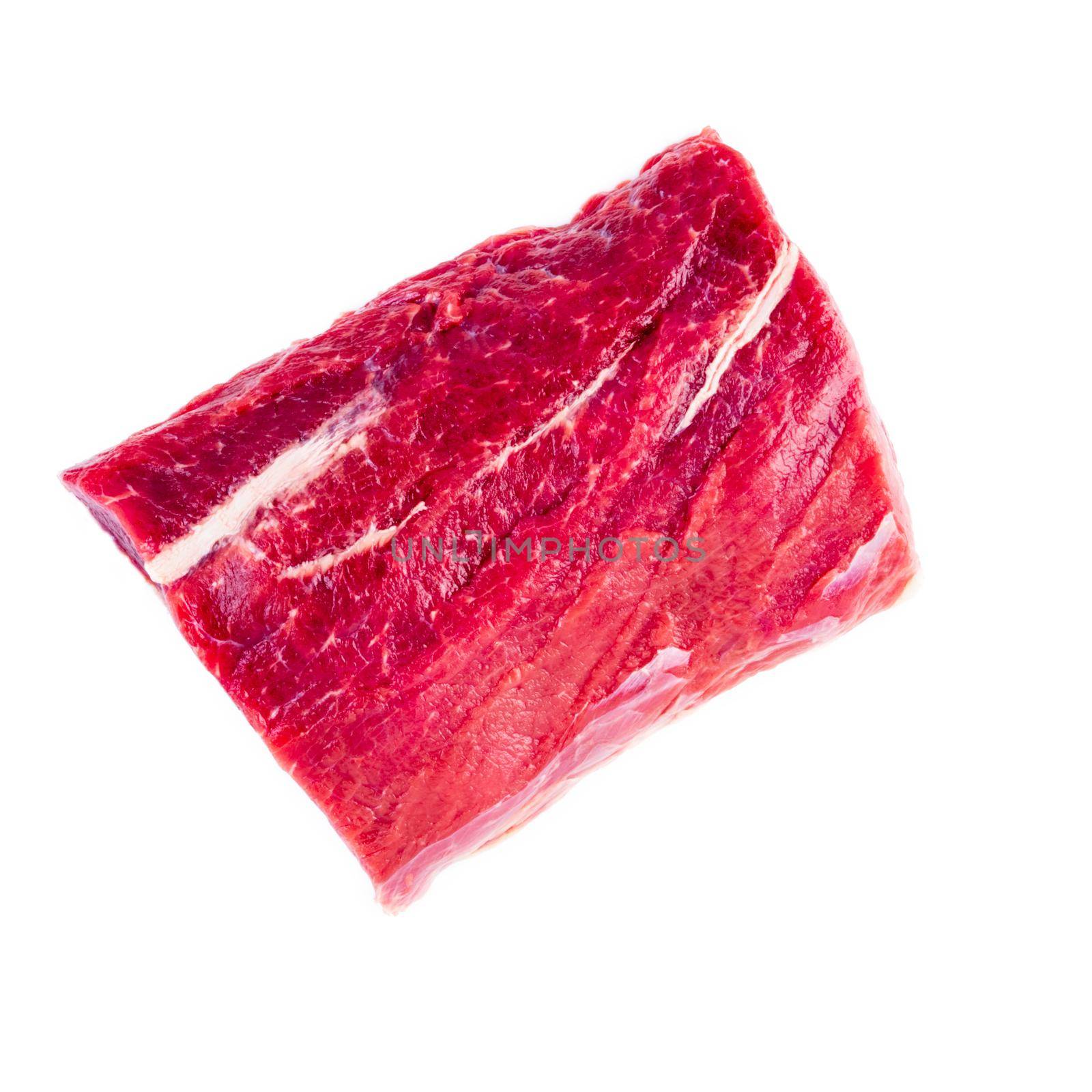 large piece of meat, raw beef fillet isolated on white background. Striploin, top view by NataBene