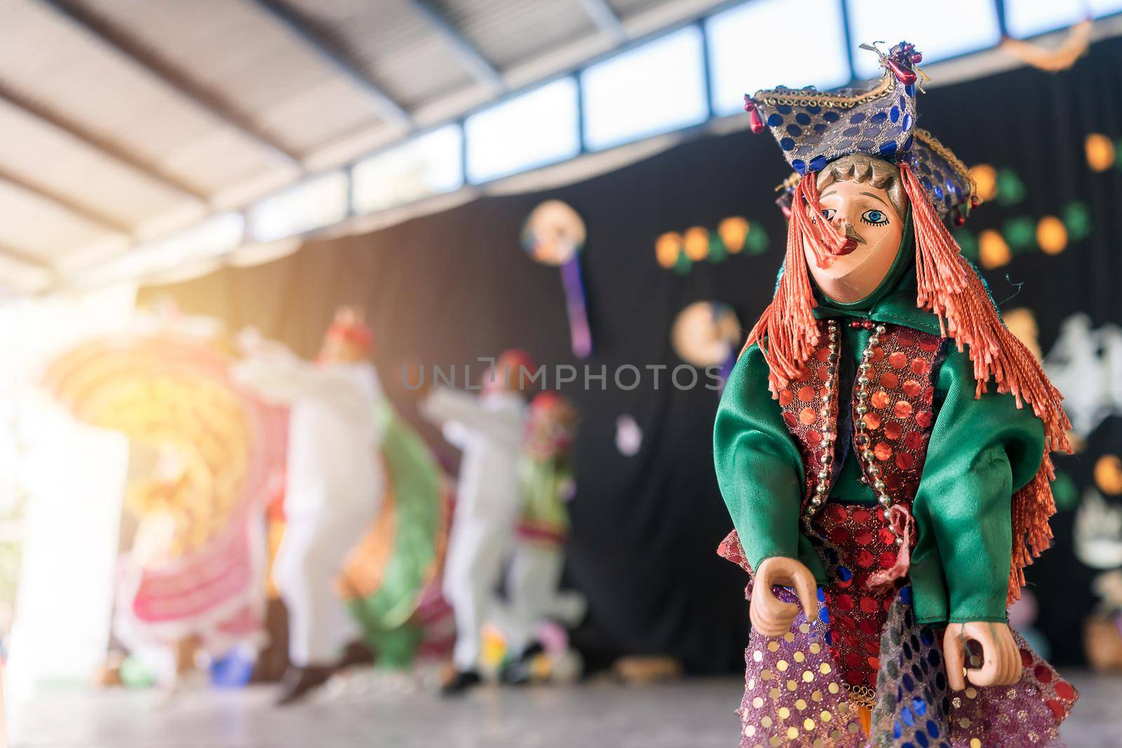 Traditional dance from Nicaragua, Central America and South America performed by unrecognizable men and women in honor of national festivities. Latin American culture concept.