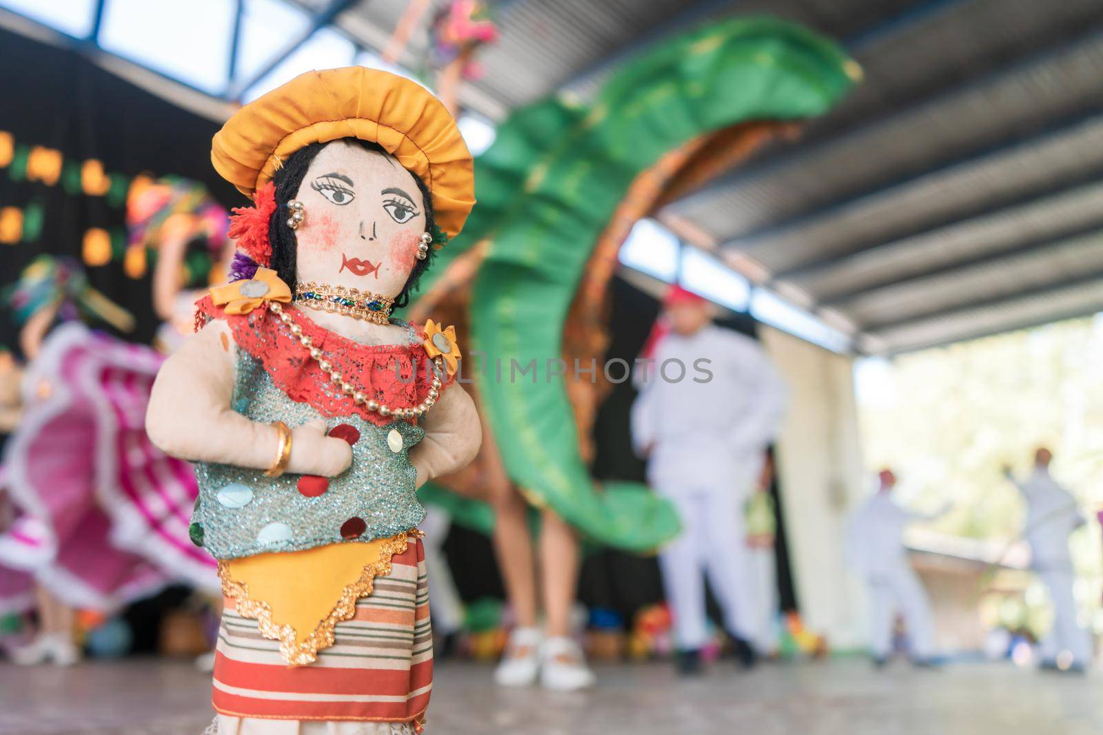 Traditional dance from Nicaragua, Central America and South America performed by unrecognizable men and women in honor of national festivities. Latin American culture concept.