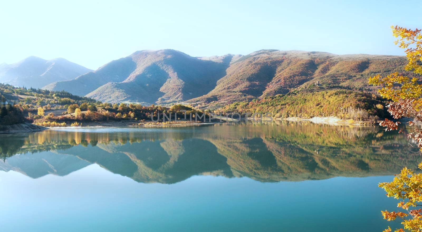 landscape Lago di Fiastra in Marche region, Macerata Province, Italy