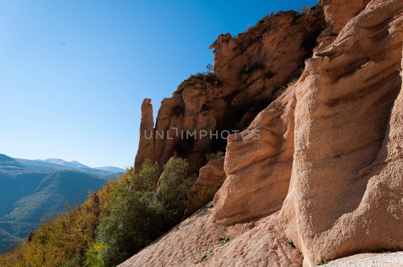 landscape Lame rosse Fiastra Lake in Marche in Italy. Monument valley in italy