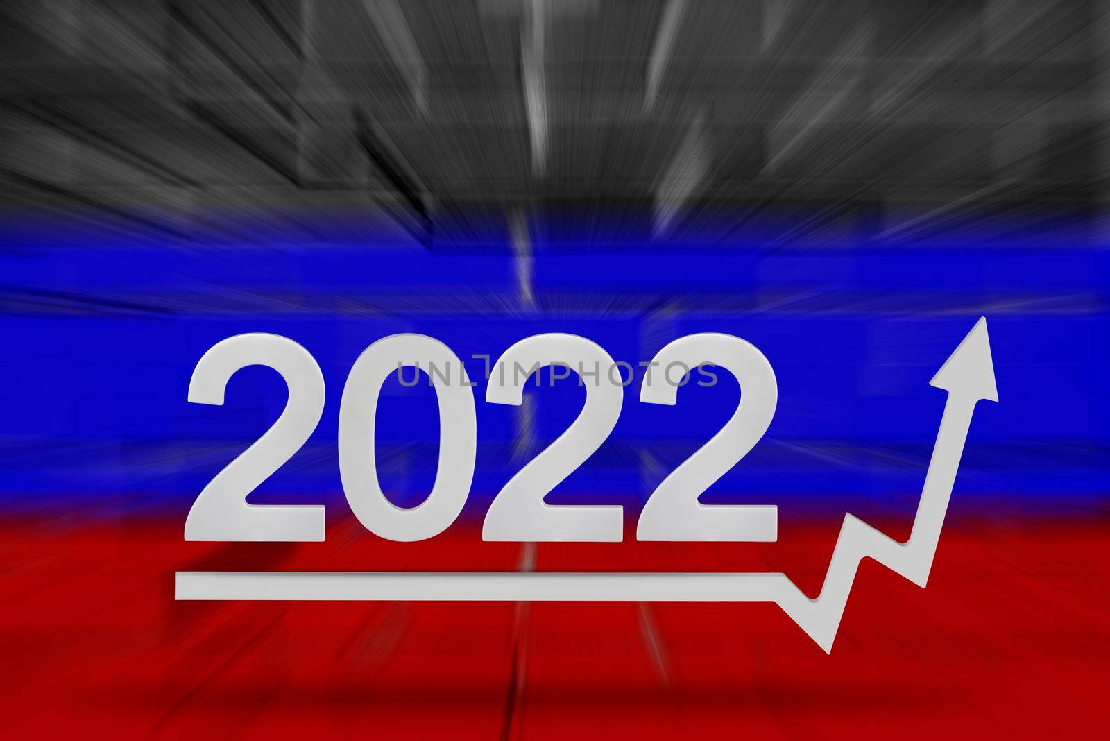 Sanctions and crisis 2022 in Russia. Rising prices and food. Economic rise on the chart. Chart arrow pointing up. An increase in the interest rate. by SERSOL
