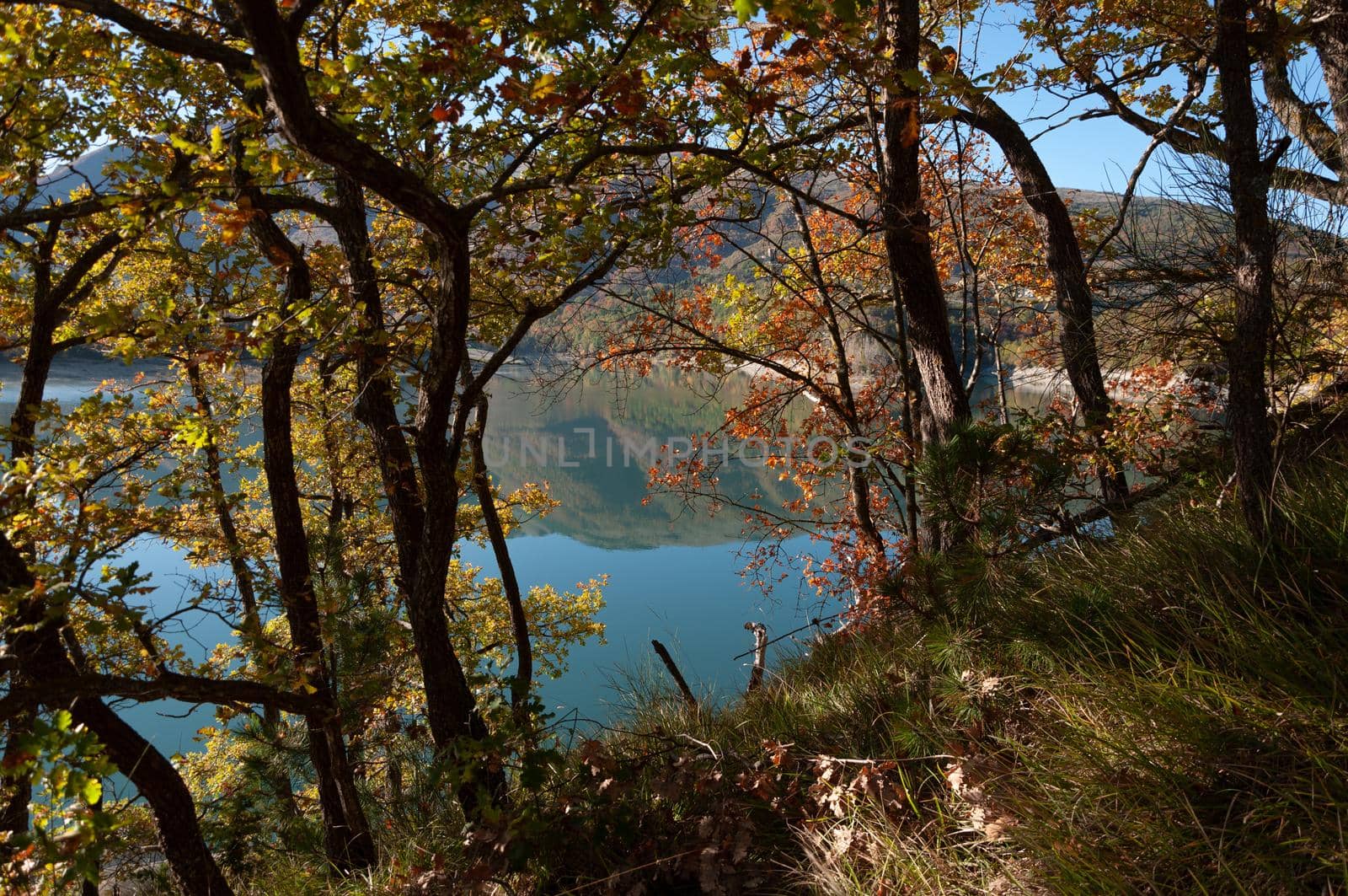 landscape Lago di Fiastra in Marche region, Macerata Province, Italy