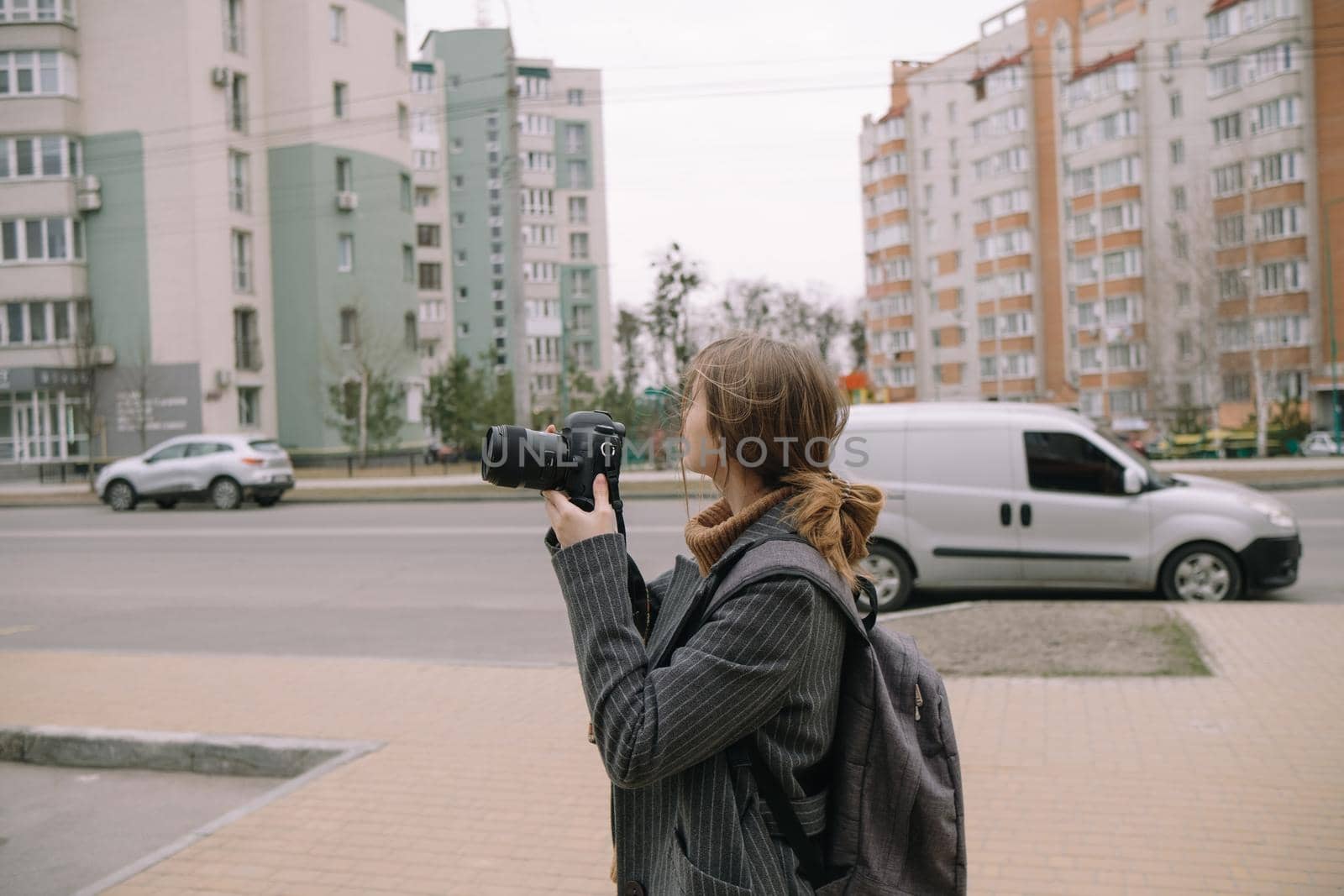 young woman traveler at Antakya city streets by Symonenko