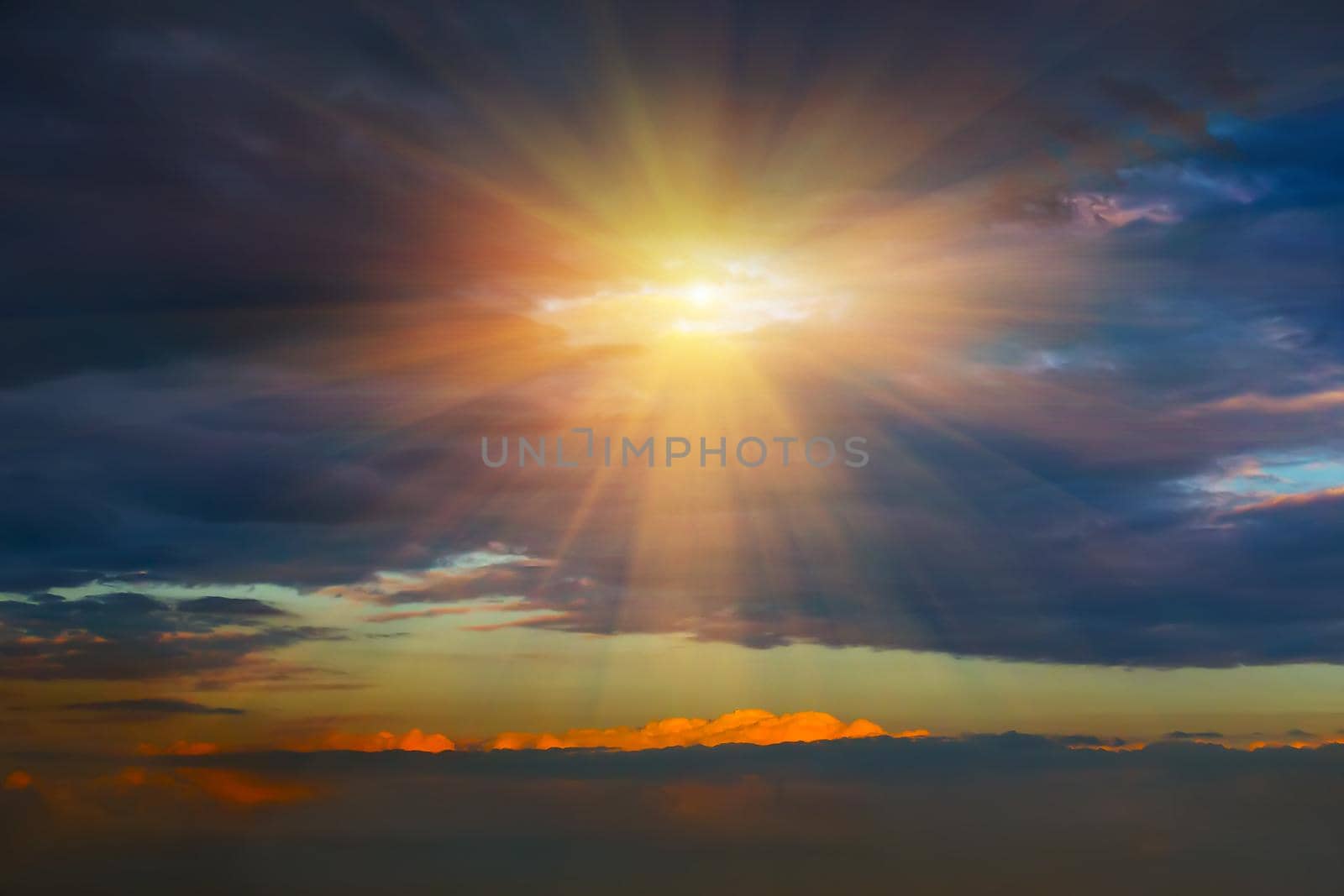 Beautiful dark sky with sun and cloud