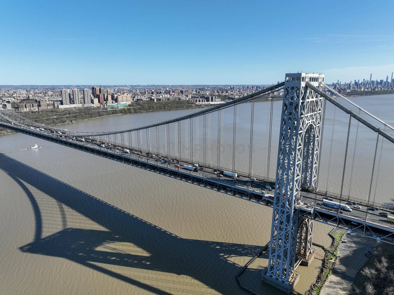 Aerial view of George Washington Bridge in Fort Lee, New Jersey, New York. USA by Bonandbon